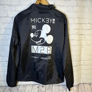 Neff Disney Mickey Mouse Coach Jacket Black Windbreaker Snap Front Womens Medium